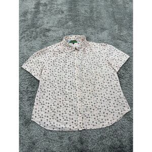 Vtg Points West Shirt Womans 44 Pink Floral Cap Sleeve Western Button Blouse Top